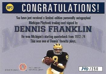 2002 TK Legacy Michigan Wolverines - Playbook Autographs #MP3 Dennis Franklin Back