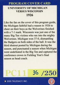 2002 TK Legacy Michigan Wolverines - Program Covers #PC11 1926 vs Wisconsin Back
