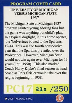 2002 TK Legacy Michigan Wolverines - Program Covers #PC17 1937 vs Michigan State Back