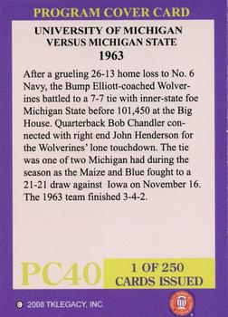 2002 TK Legacy Michigan Wolverines - Program Covers #PC40 1963 vs Michigan State Back