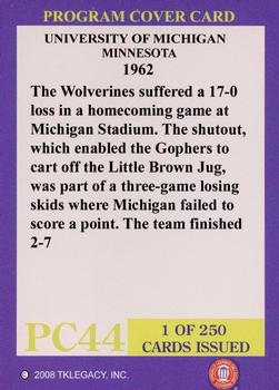 2002 TK Legacy Michigan Wolverines - Program Covers #PC44 1962 vs Minnesota Back
