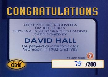 2002 TK Legacy Michigan Wolverines - Quarterback Club Autographs #QB18 David Hall Back