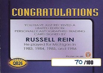 2002 TK Legacy Michigan Wolverines - Quarterback Club Autographs #QB26 Russell Rein Back