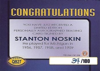 2002 TK Legacy Michigan Wolverines - Quarterback Club Autographs #QB27 Stanton Noskin Back