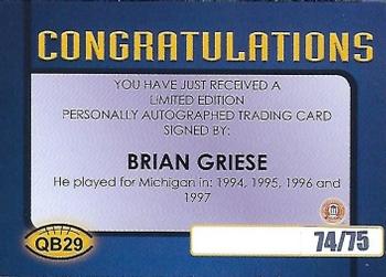 2002 TK Legacy Michigan Wolverines - Quarterback Club Autographs #QB29 Brian Griese Back