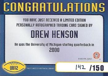 2002 TK Legacy Michigan Wolverines - Quarterback Club Autographs #QB12 Drew Henson Back