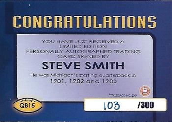 2002 TK Legacy Michigan Wolverines - Quarterback Club Autographs #QB15 Steve Smith Back