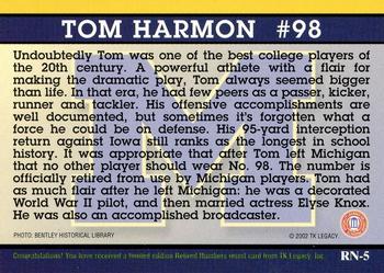 2002 TK Legacy Michigan Wolverines - Retired Numbers #RN5 Tom Harmon Back