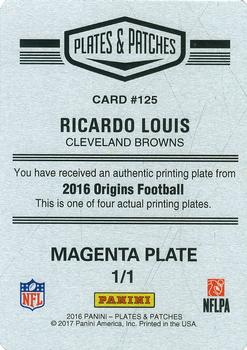 2016 Panini Plates & Patches - 2016 Origins Printing Plates Magenta #125 Ricardo Louis Back