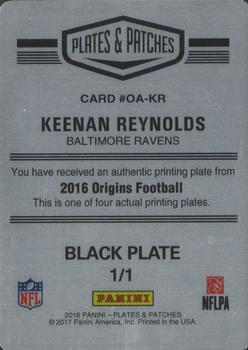 2016 Panini Plates & Patches - 2016 Origins Printing Plates Black #134 Keenan Reynolds Back