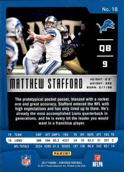 2017 Panini Certified #18 Matthew Stafford Back