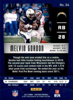 2017 Panini Certified #34 Melvin Gordon Back