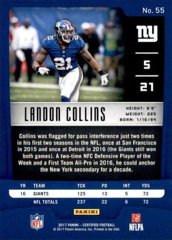 2017 Panini Certified #55 Landon Collins Back