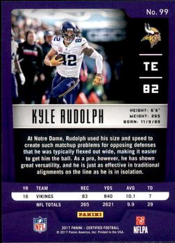 2017 Panini Certified #99 Kyle Rudolph Back