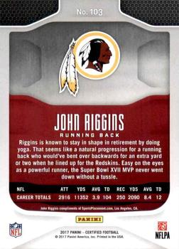 2017 Panini Certified #103 John Riggins Back