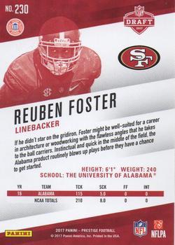 2017 Panini Prestige - Xtra Points Red #230 Reuben Foster Back