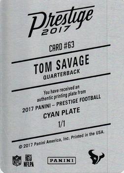 2017 Panini Prestige - Printing Plates Cyan #63 Tom Savage Back