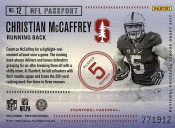 2017 Panini Prestige - NFL Passport #12 Christian McCaffrey Back