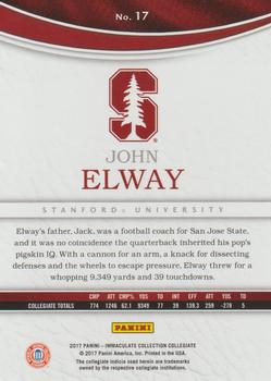 2017 Panini Immaculate Collection Collegiate #17 John Elway Back