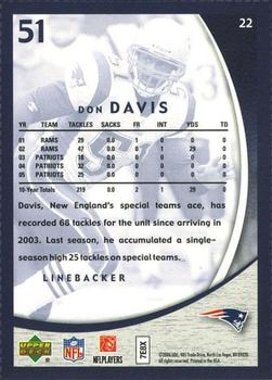 2006 Upper Deck Boston Globe New England Patriots #22 Don Davis Back