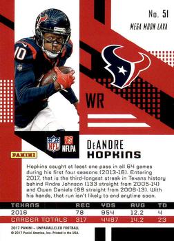 2017 Panini Unparalleled #51 DeAndre Hopkins Back