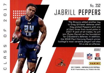 2017 Panini Unparalleled #252 Jabrill Peppers Back