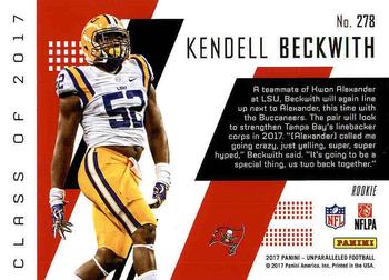 2017 Panini Unparalleled #278 Kendell Beckwith Back