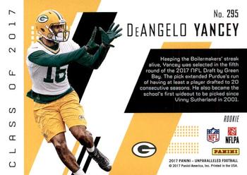 2017 Panini Unparalleled #295 DeAngelo Yancey Back