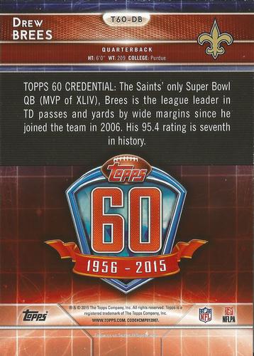 2015 Topps 60th Anniversary 5x7 #T60-DB Drew Brees Back