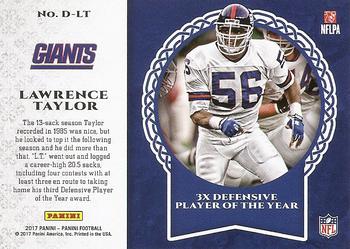 2017 Panini - Decorated Green #D-LT Lawrence Taylor Back