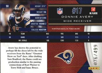 2010 Panini Limited #90 Donnie Avery  Back