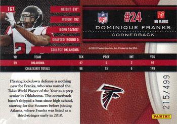 2010 Panini Limited #167 Dominique Franks  Back