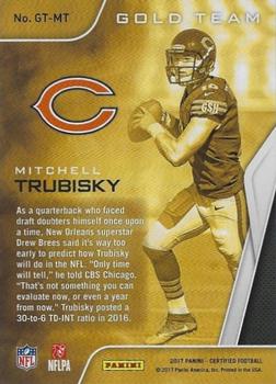 2017 Panini Certified - Gold Team Mirror Black #GT-MT Mitchell Trubisky Back