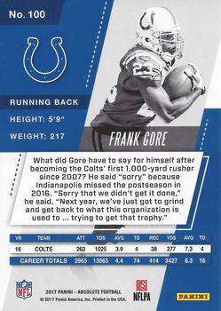 2017 Panini Absolute #100 Frank Gore Back