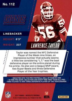 2017 Panini Absolute #112 Lawrence Taylor Back