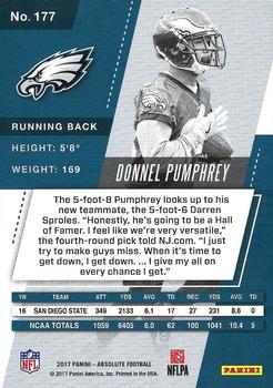 2017 Panini Absolute #177 Donnel Pumphrey Back