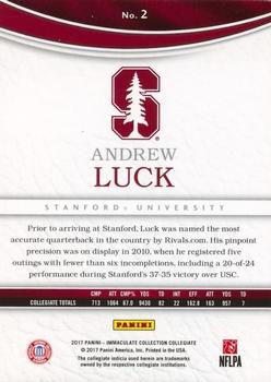 2017 Panini Immaculate Collection Collegiate - 2016 Immaculate Cards #2 Andrew Luck Back