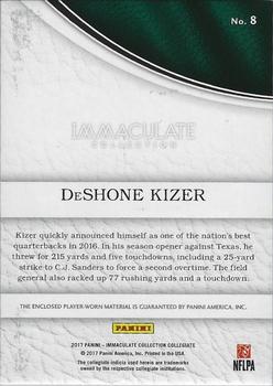 2017 Panini Immaculate Collection Collegiate - Immaculate Gloves Prime #8 DeShone Kizer Back