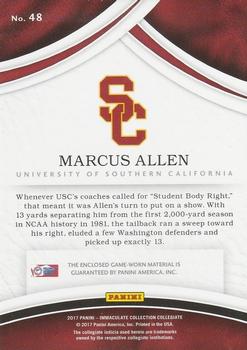 2017 Panini Immaculate Collection Collegiate - Immaculate Numbers Memorabilia #48 Marcus Allen Back