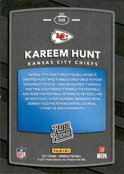 2017 Donruss - Press Proof Silver #332 Kareem Hunt Back