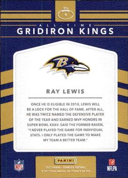 2017 Donruss - All-Time Gridiron Kings #4 Ray Lewis Back