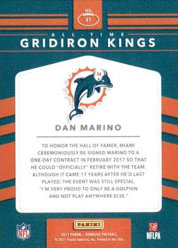 2017 Donruss - All-Time Gridiron Kings #31 Dan Marino Back