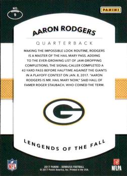 2017 Donruss - Legends of the Fall #9 Aaron Rodgers Back