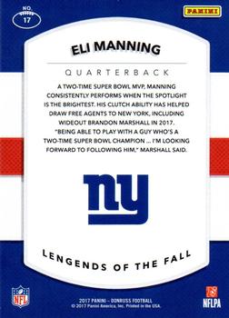 2017 Donruss - Legends of the Fall #17 Eli Manning Back
