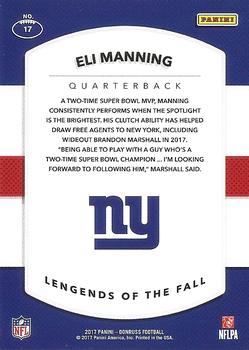 2017 Donruss - Legends of the Fall Holo #17 Eli Manning Back