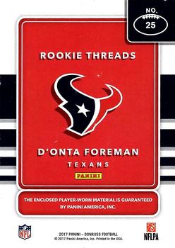 2017 Donruss - Rookie Threads Red #25 D'Onta Foreman Back