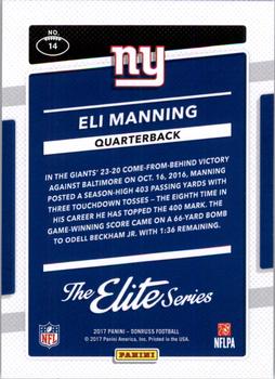2017 Donruss - The Elite Series #14 Eli Manning Back
