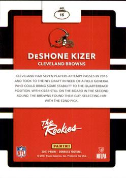 2017 Donruss - The Rookies #15 DeShone Kizer Back