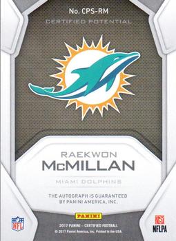 2017 Panini Certified - Certified Potential Signatures Mirror Red #CPS-RM Raekwon McMillan Back