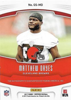 2017 Panini Certified - Gridiron Signatures Mirror Red #GS-MD Matthew Dayes Back